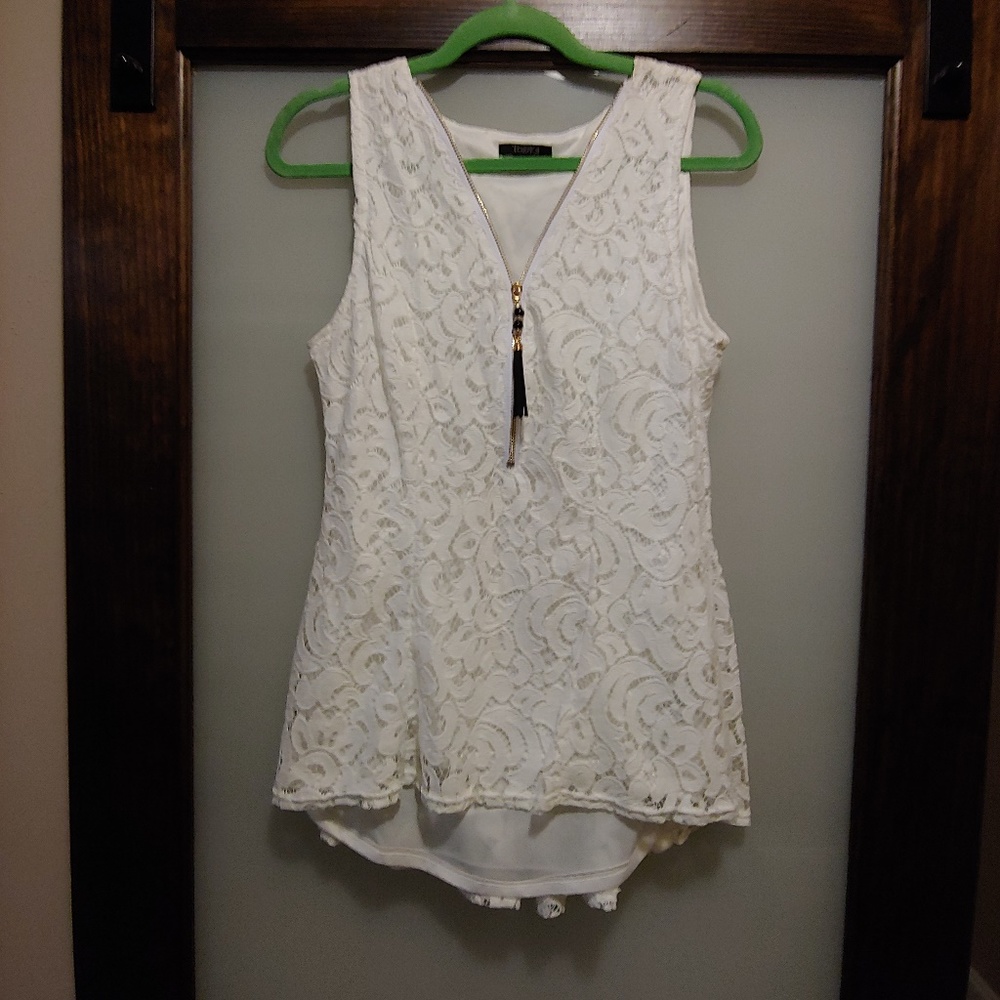 White Lace Peplum Sleeveless Blouse